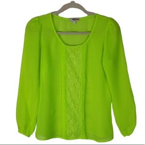 Gianni Bini Neon Green Sheer Blouse XS